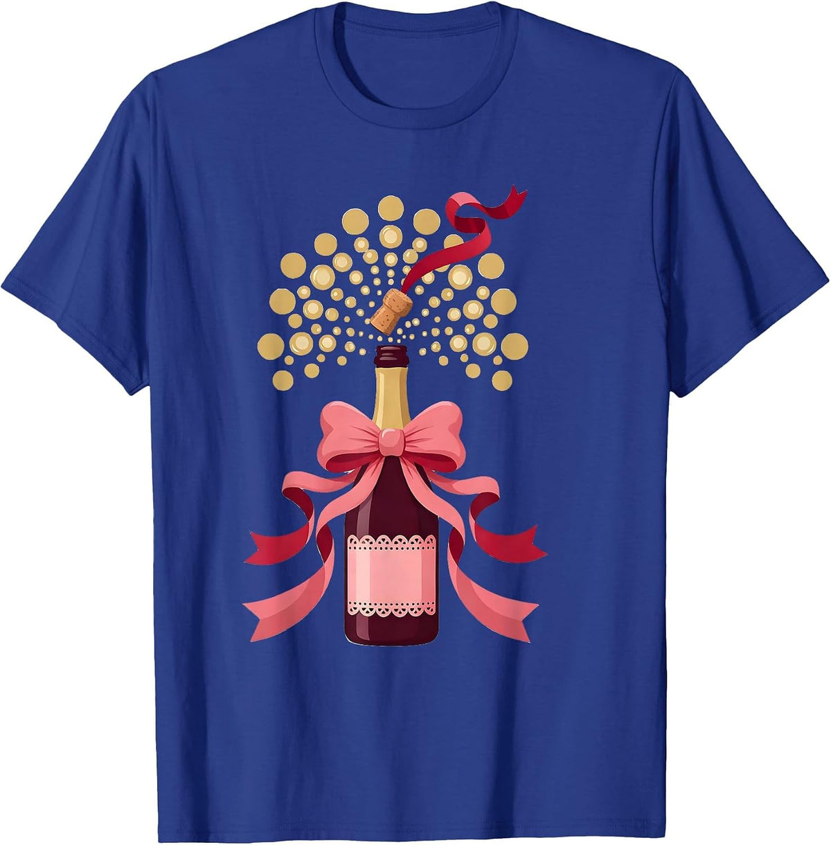 Champagne Bottle Pop Celebration Graphic Tee T-Shirt - Royal Blue