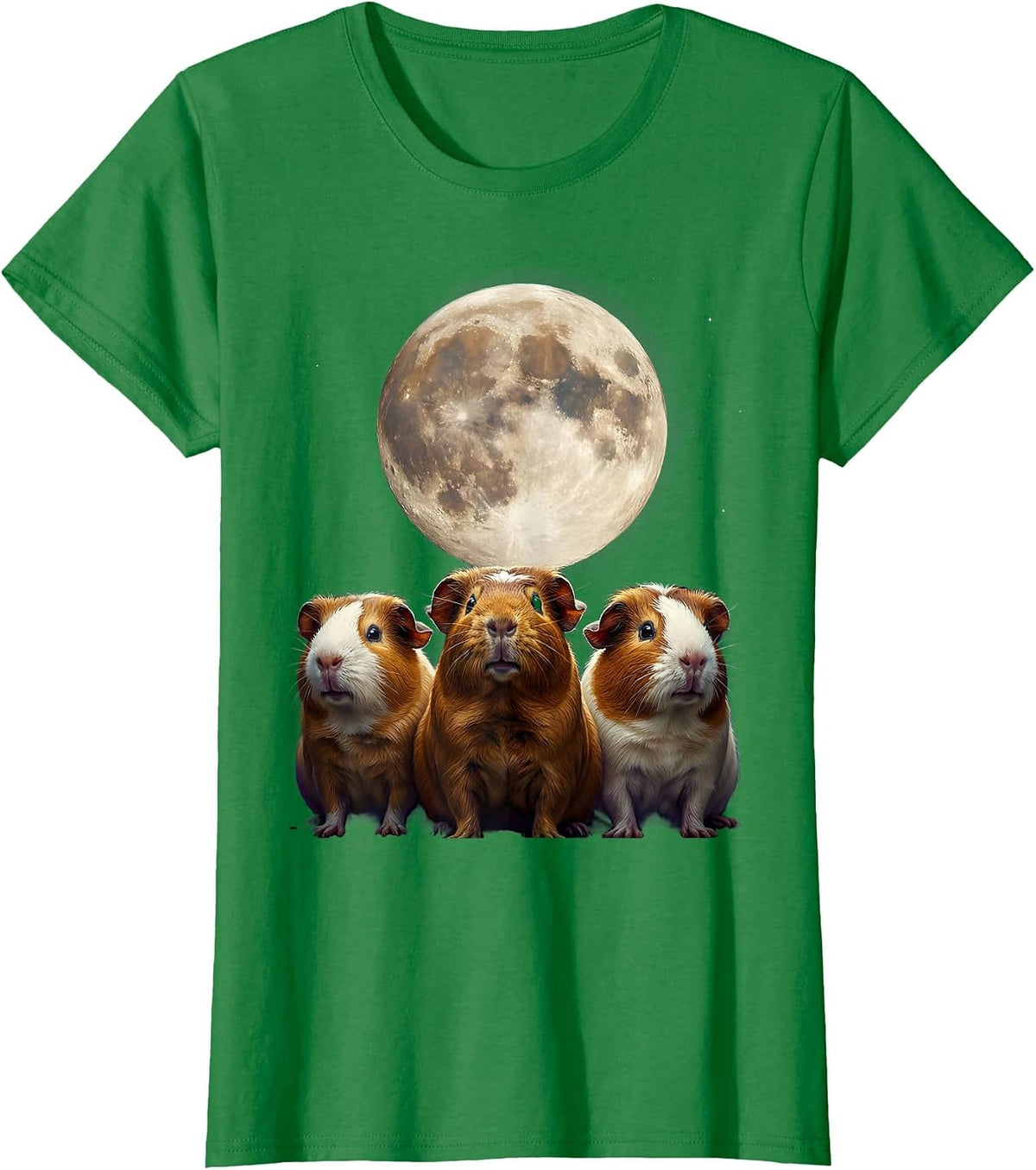 Women's Three Hairless Guinea Pigs Surreal Pet Lover Humor T-Shirt - Kelly Green