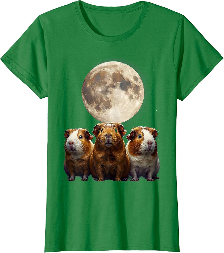 Women's Three Hairless Guinea Pigs Surreal Pet Lover Humor T-Shirt - Kelly Green