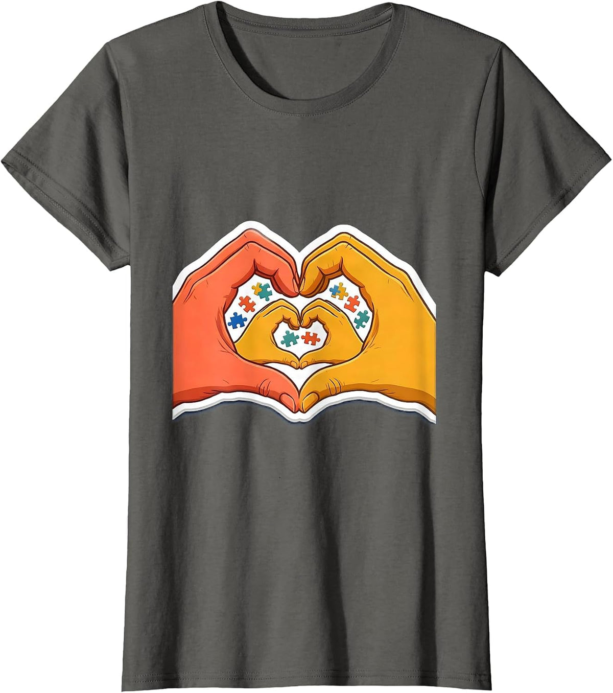 Women's Special Education Heart Hands Illustration T-Shirt - Asphalt Grey
