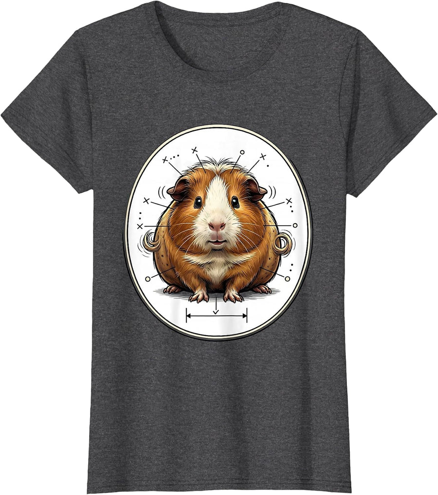 Women's Chubby Guinea Pig Cartoon Cute Pet Lover Humor T-Shirt - Dark Heather Grey