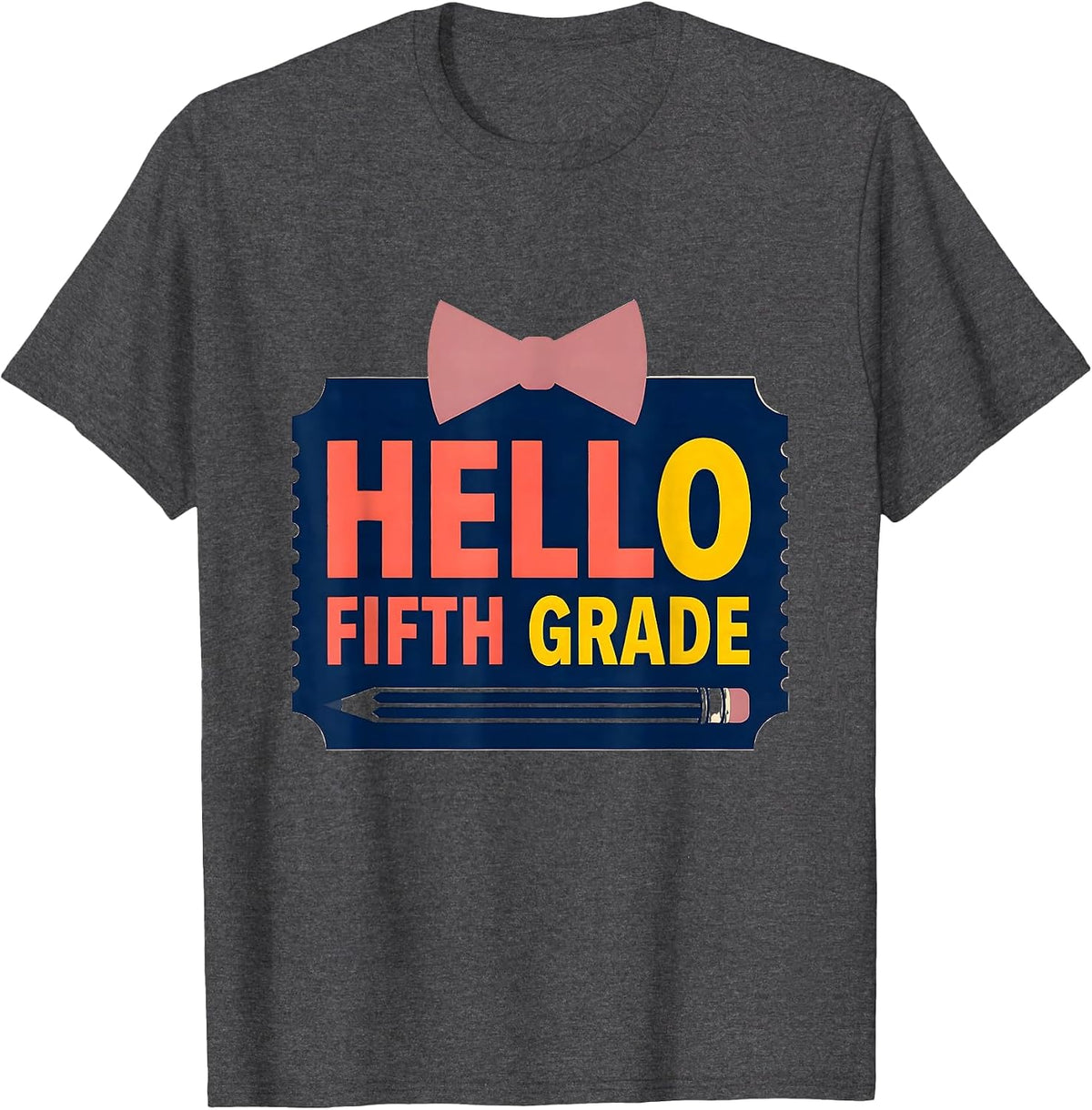 Hello Fifth Grade Cute Coquette Back to School Bow T-Shirt - Dark Heather Grey