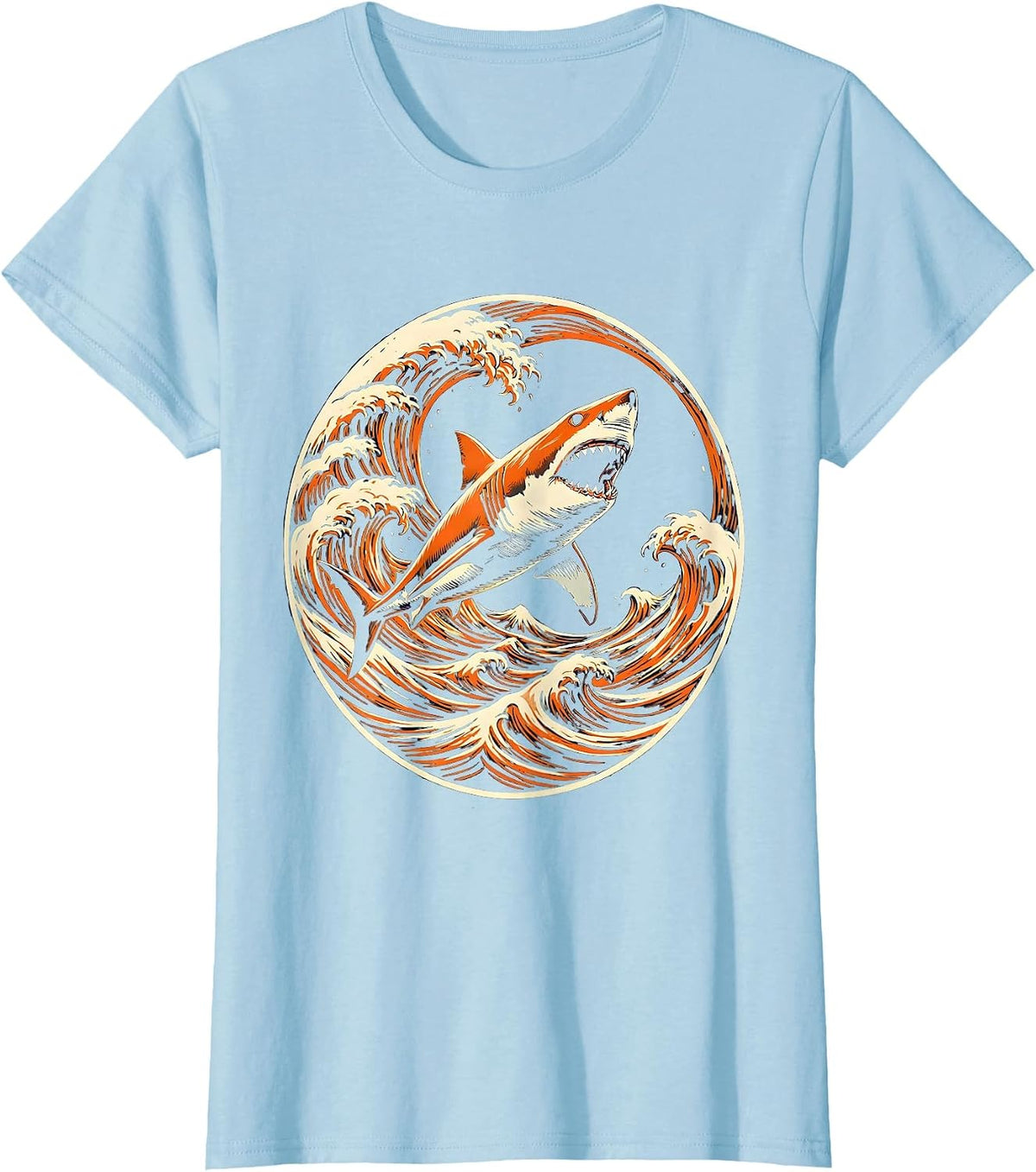 Women's Aggressive Shark Cutting Through Ocean Waves T-Shirt - Baby Blue