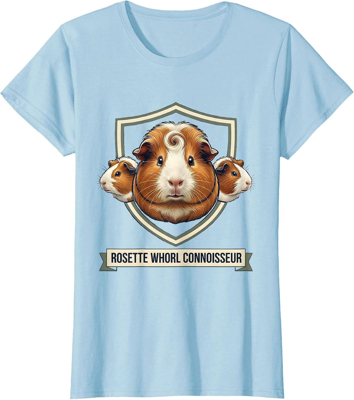Women's Rosette Whorl Connoisseur Funny Guinea Pig Lover Emblem T-Shirt - Baby Blue