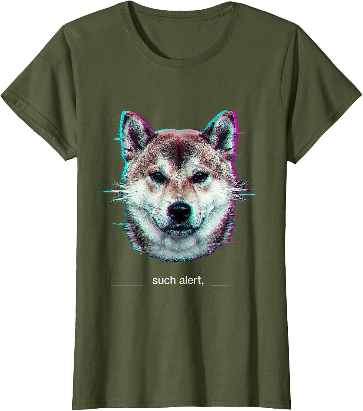 Women's such alert Glitch Kawaii Shiba Inu Dog Lover Meme Humor T-Shirt - Olive Green