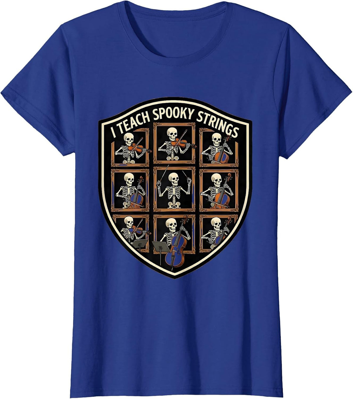 Women's I Teach Spooky Strings Funny Music Teacher Halloween Ghost T-Shirt - Royal Blue