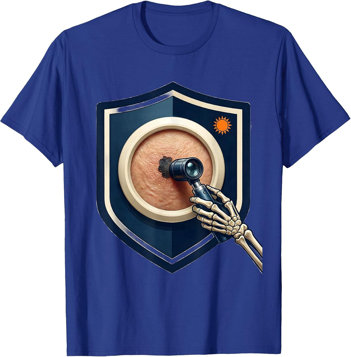 Men's Navy Shield Dermatology Skin Check Halloween Esthetician T-Shirt - Royal Blue