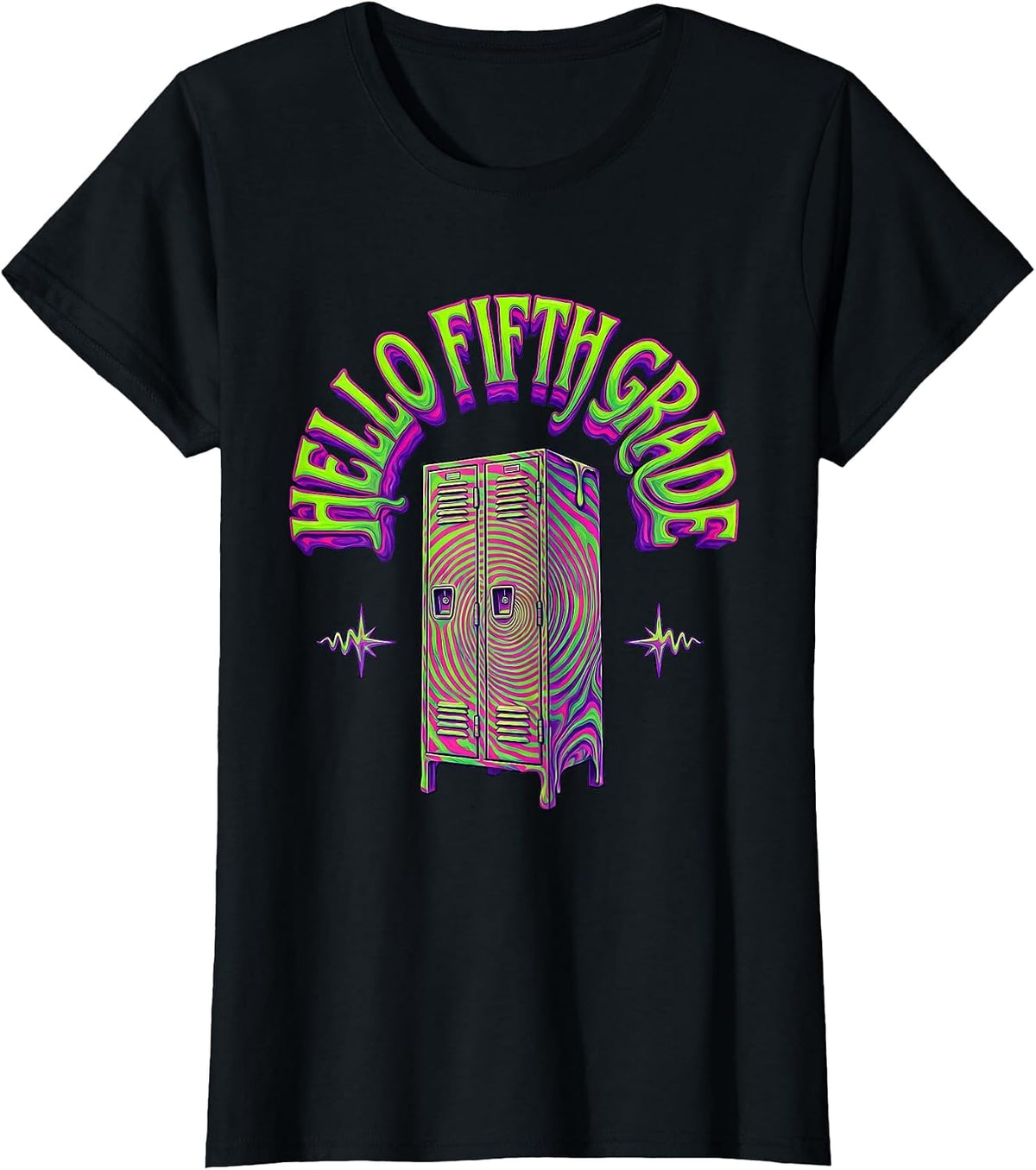 Women's Hello Fifth Grade Psychedelic Back To School 5th Grade T-Shirt - Black