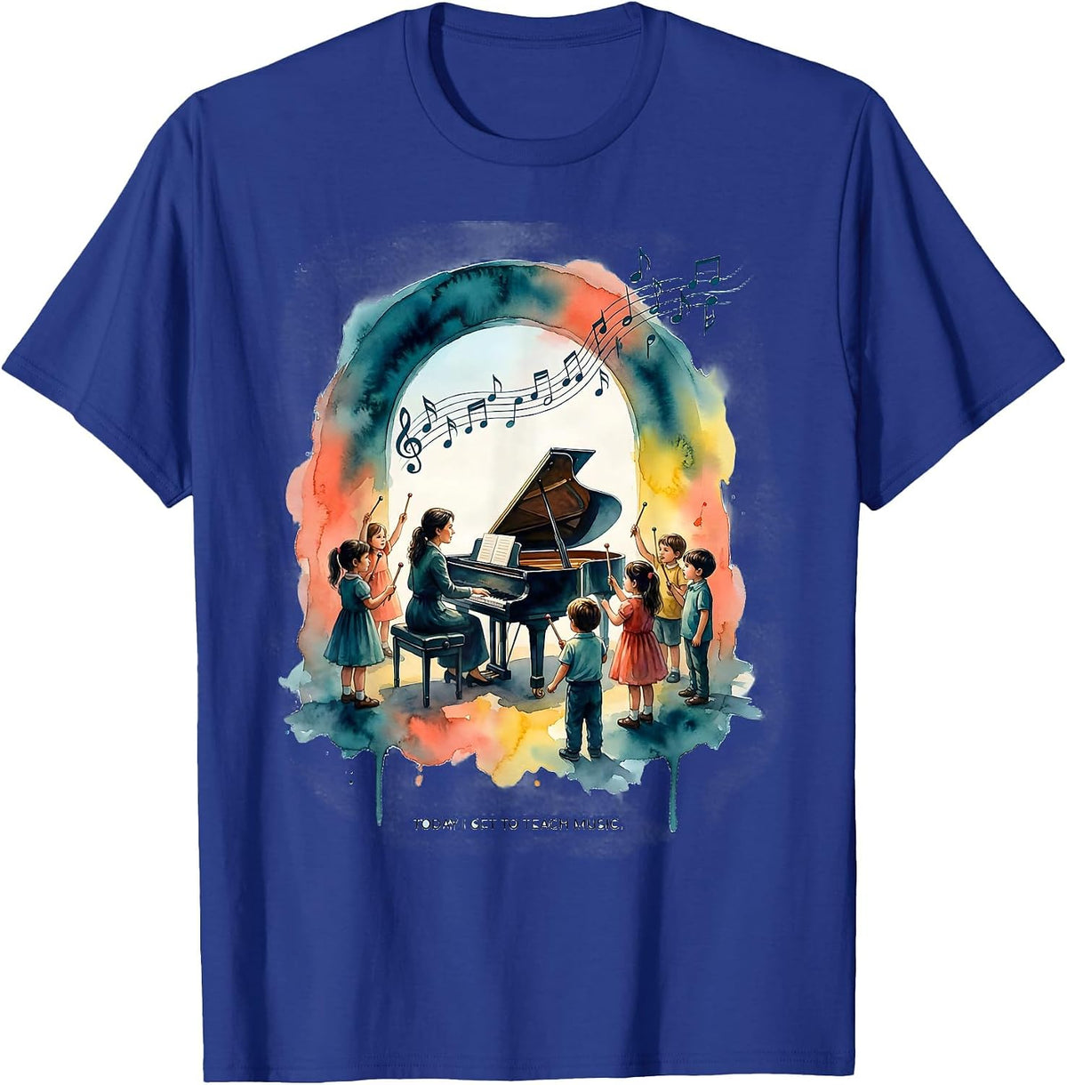Men's Today I Get To Teach Music Watercolor Music Teacher Back T-Shirt - Royal Blue