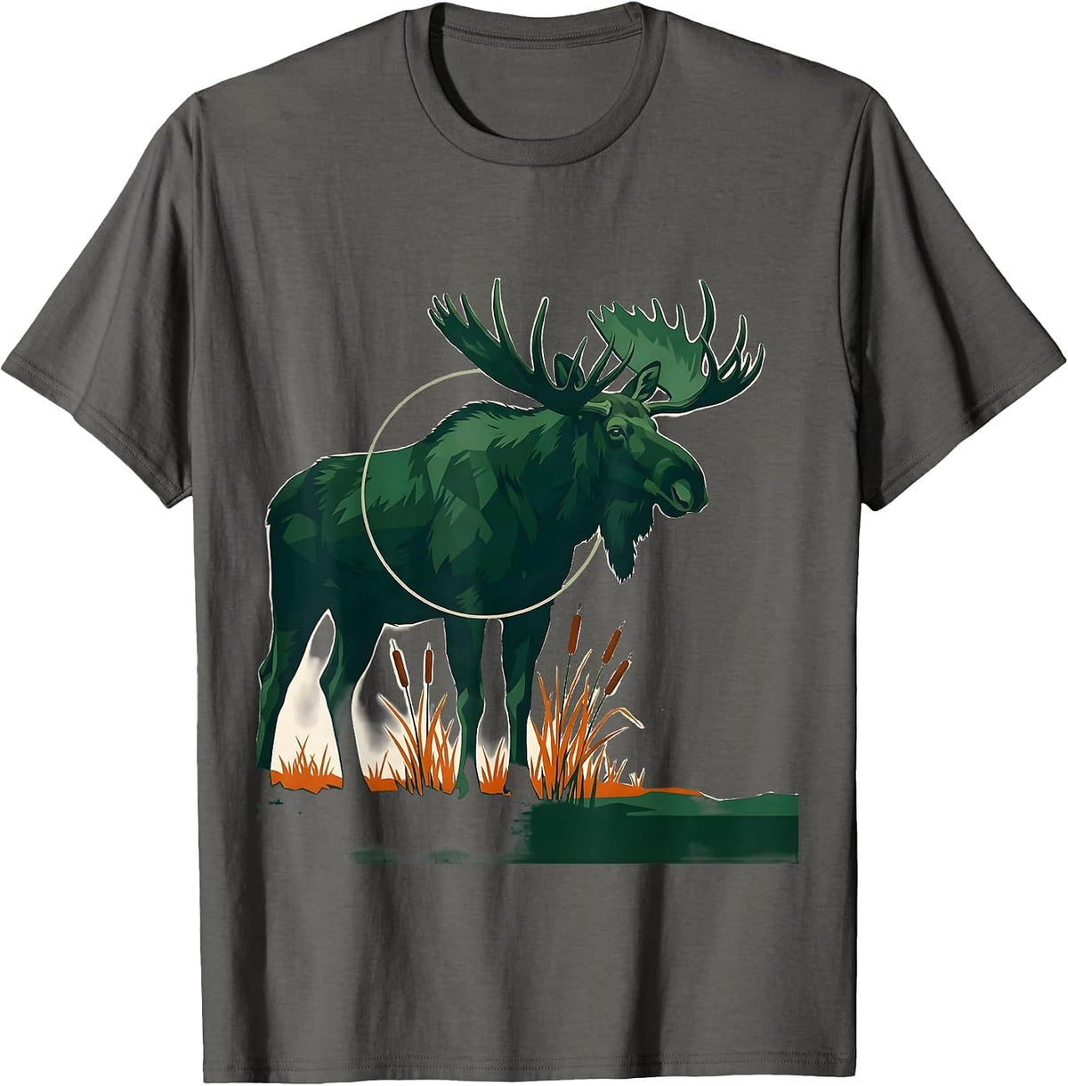 Moose Silhouette Nature Outdoor Hunting Wildlife T-Shirt - Asphalt Grey