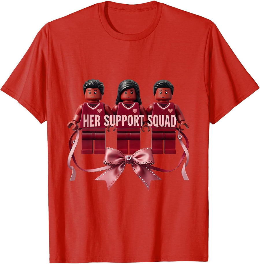 Men's Her Support Squad Coquette Ribbon Down Syndrome Awareness T-Shirt - Red