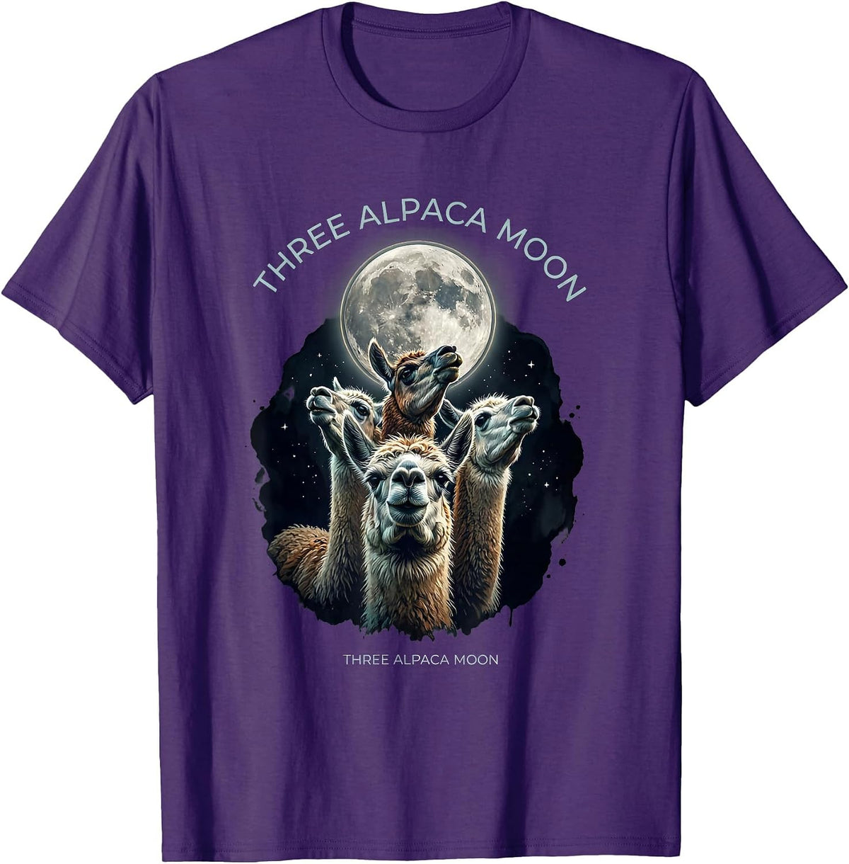 Three Alpaca Moon Surreal Alpaca Lover Meme Humor T-Shirt - Purple