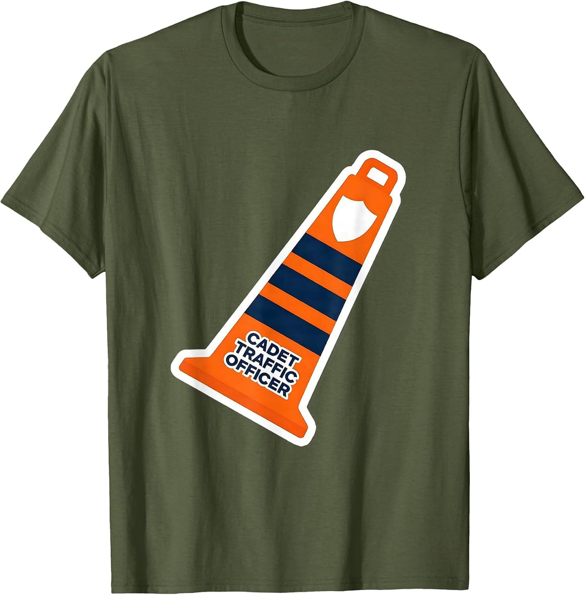 Cadet Traffic Officer Funny Police Costume Halloween Role T-Shirt - Olive Green