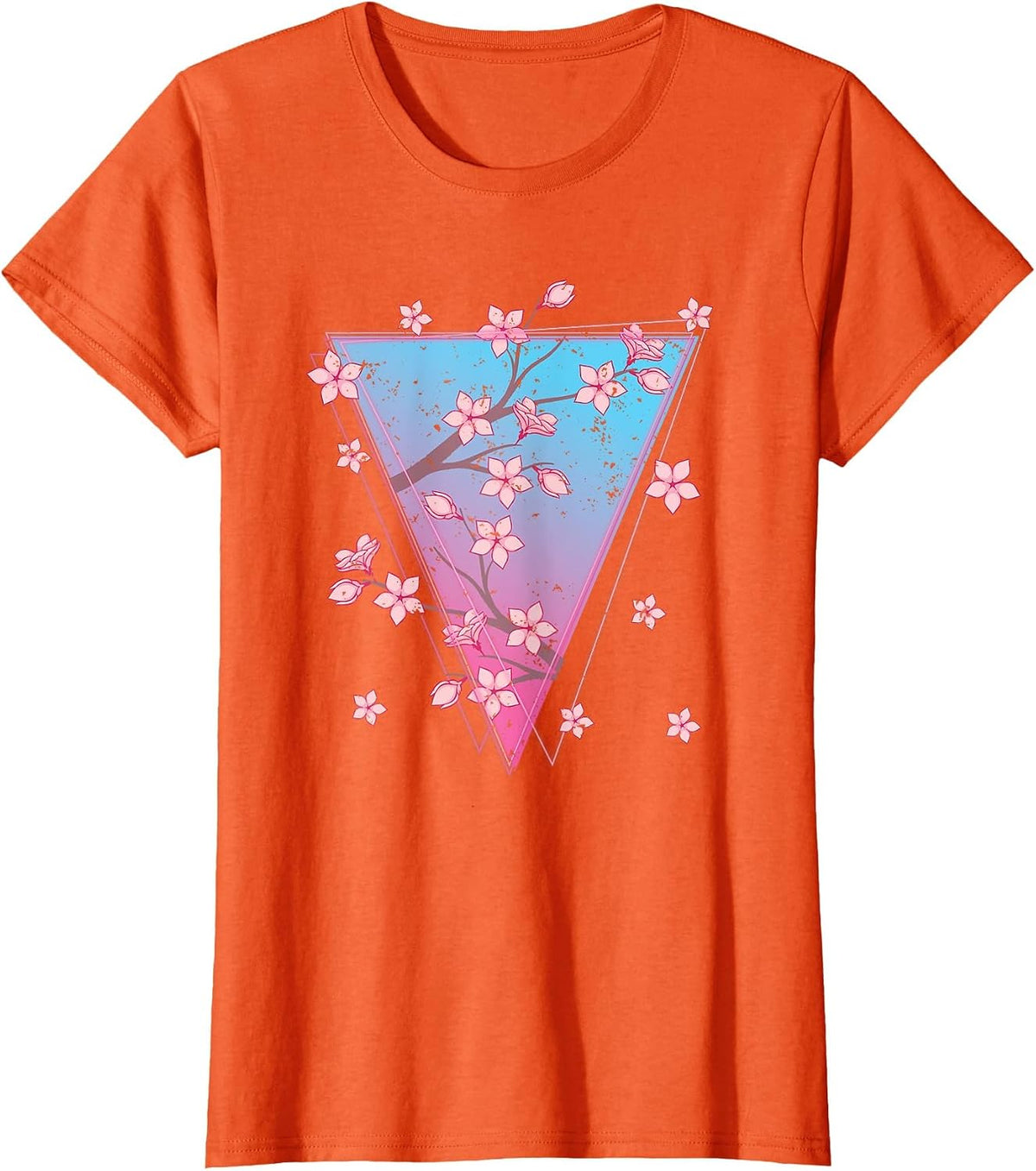 Pink Flower Japan Sakura Synthwave Vaporwave Cherry Blossom T-Shirt - Orange