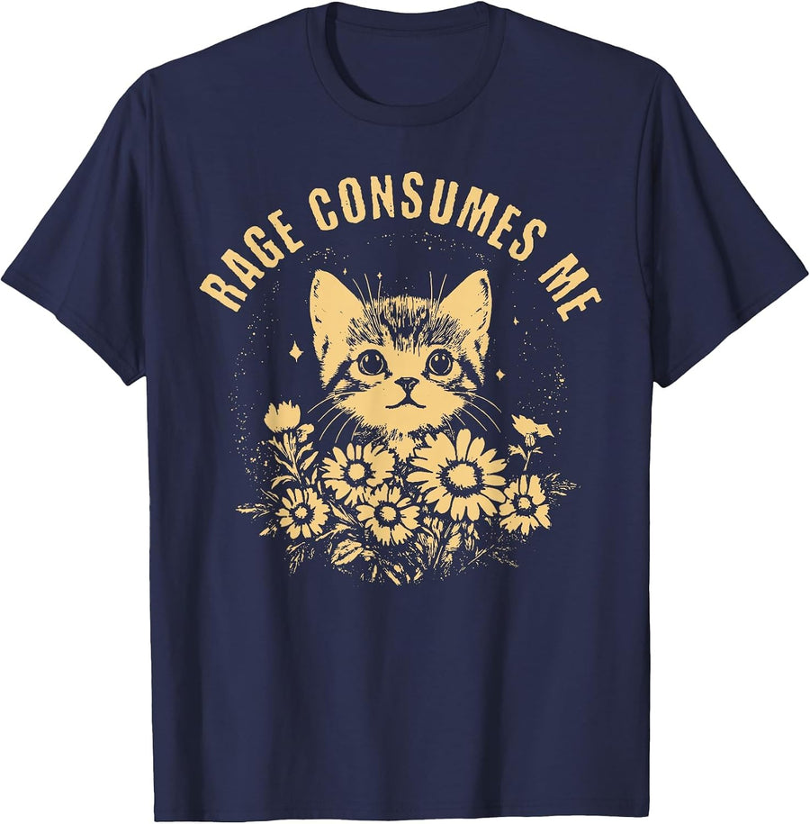 Rage Consumes Me Cute Cat Meme Tee Shirt Funny Cat T-Shirt for Men Women - Navy Blue