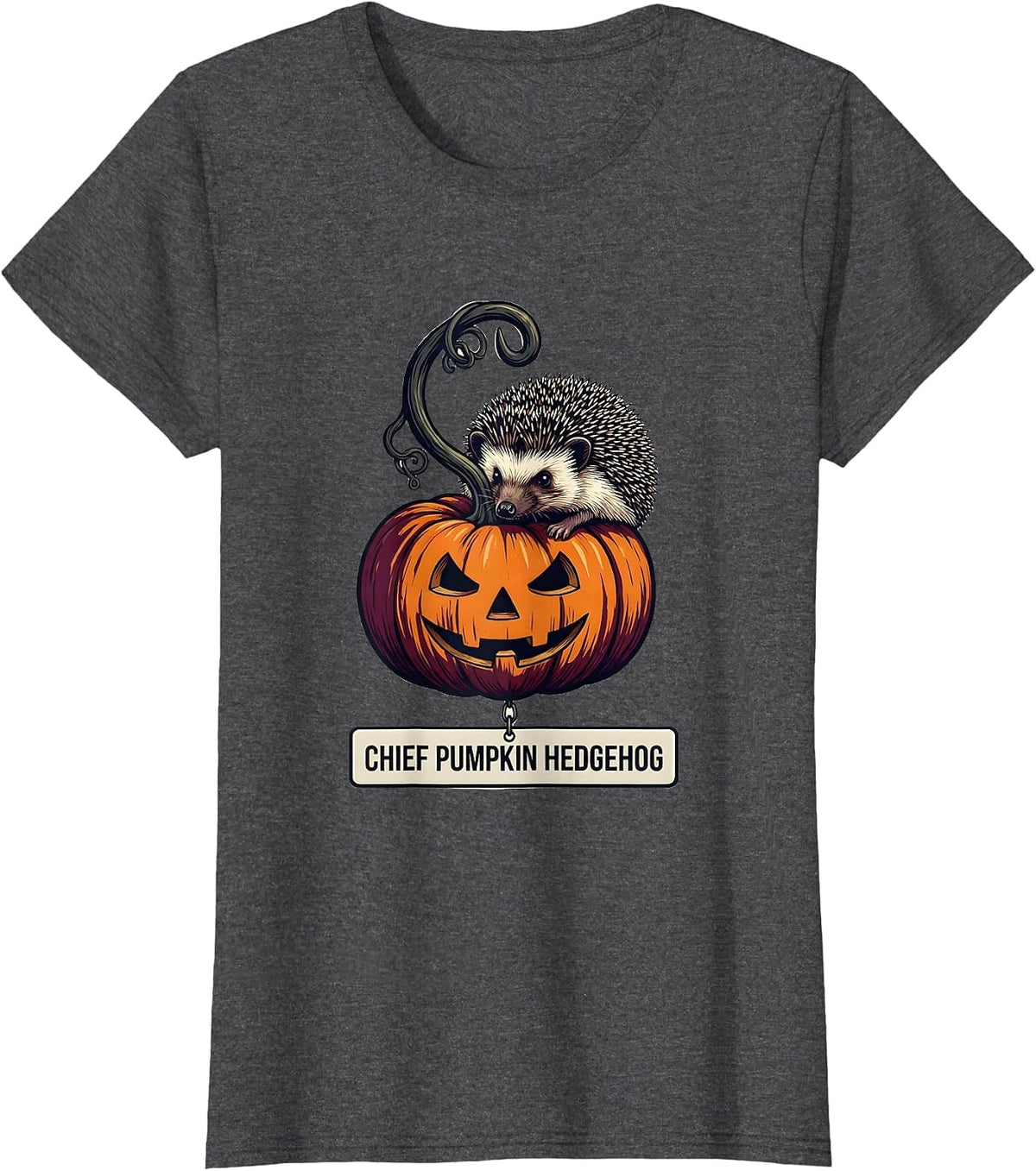Women's Chief Pumpkin Hedgehog Cute Hedgehog Halloween Kids Humor T-Shirt - Dark Heather Grey