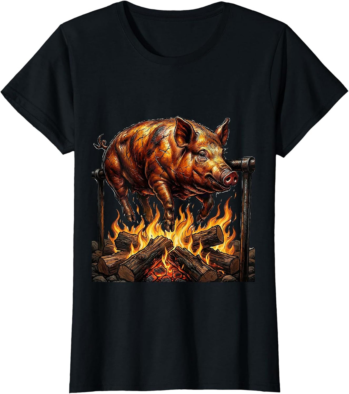 Oktoberfest Roasted Pig on Spit Illustration T-Shirt - Black