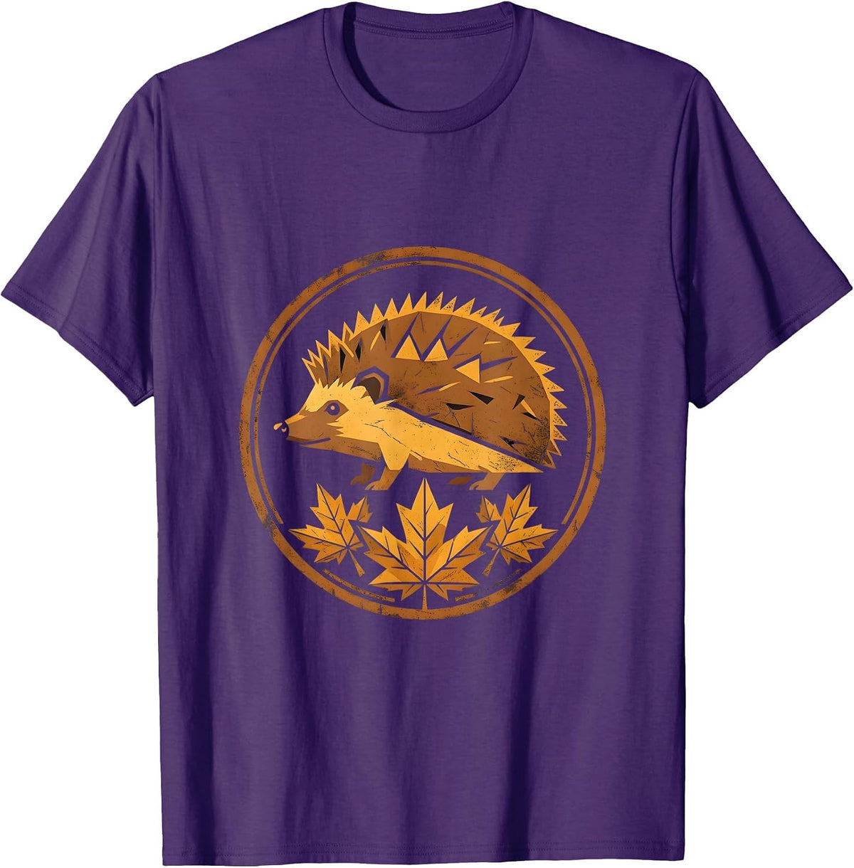 Men's Hedgehog in Autumn Leaves Fall Illustration T-Shirt - Purple