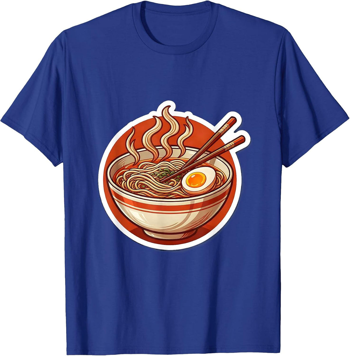 Men's Japanese Ramen Bowl Chopsticks Steam Illustration T-Shirt - Royal Blue