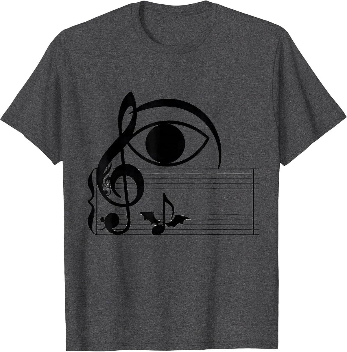 Ghost Musician Line Art Music Teacher Halloween Humor T-Shirt - Dark Heather Grey