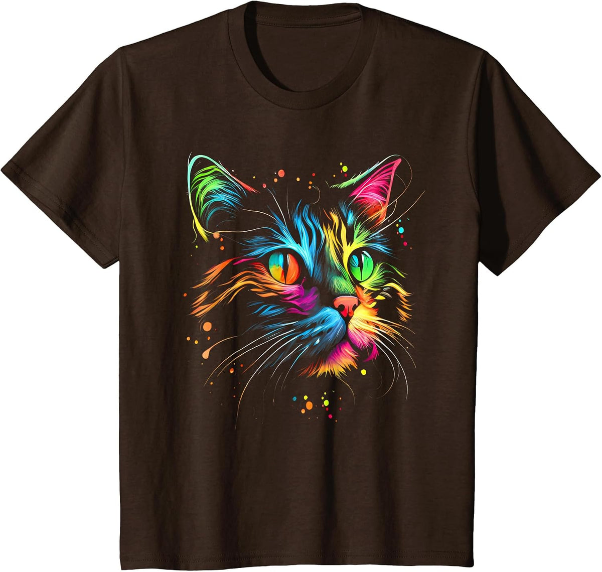 Cute Colorful Cat for Women's Girls Men Boys - Cat Lovers T-Shirt - Brown