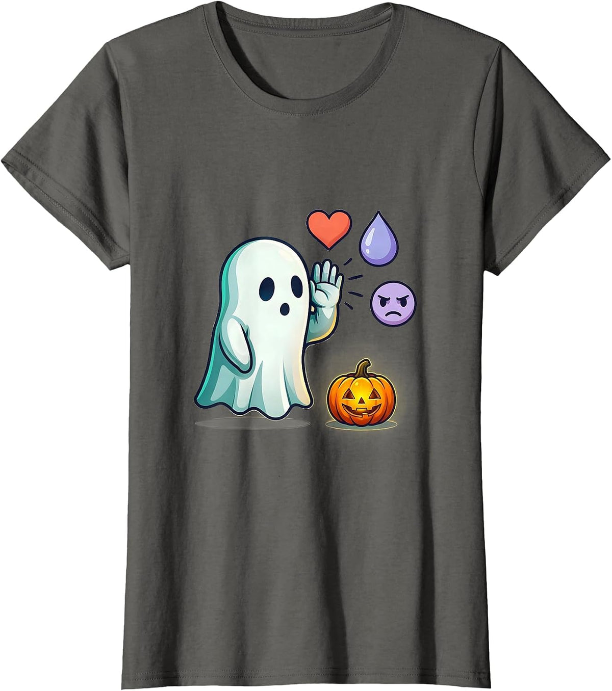 Women's Friendly Ghost Halloween Mental Health Awareness School T-Shirt - Asphalt Grey
