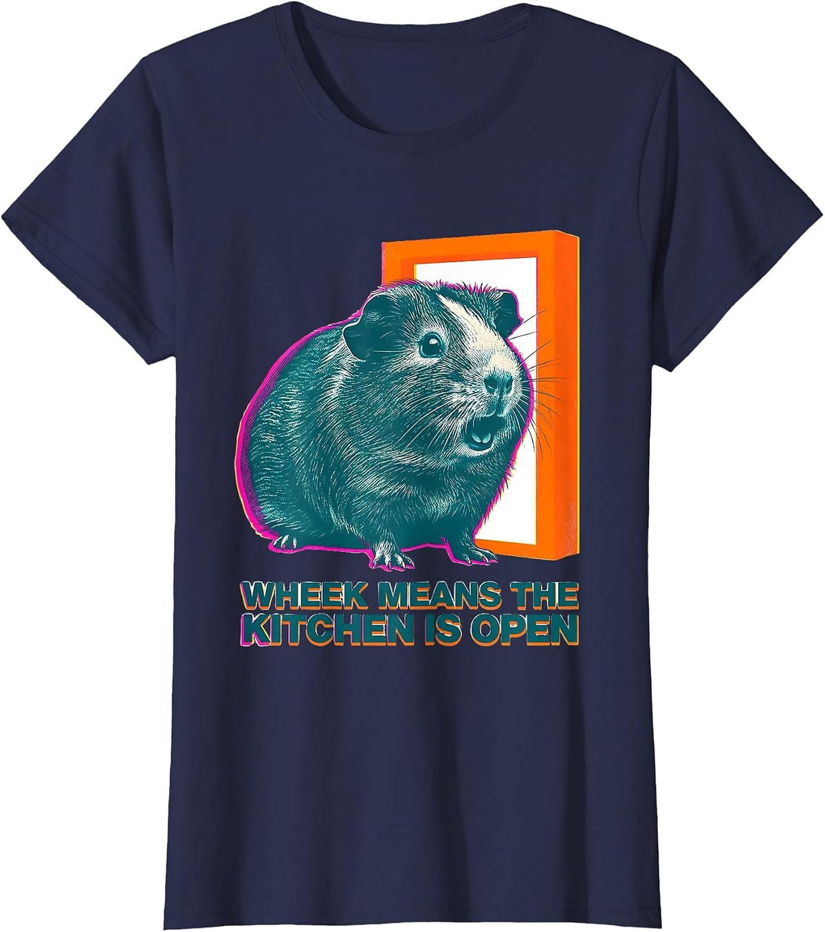 Women's Wheek Means The Kitchen Is Open Funny Guinea Pig Pet Lover T-Shirt - Navy Blue