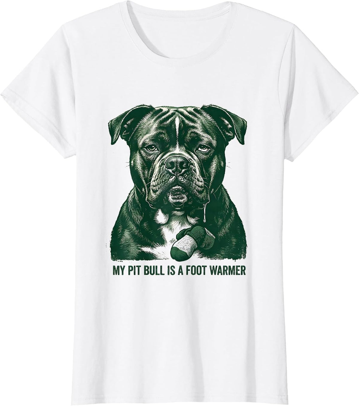 Women's My Pit Bull Is A Foot Warmer Funny Pitbull Dog Mom Humor T-Shirt - White