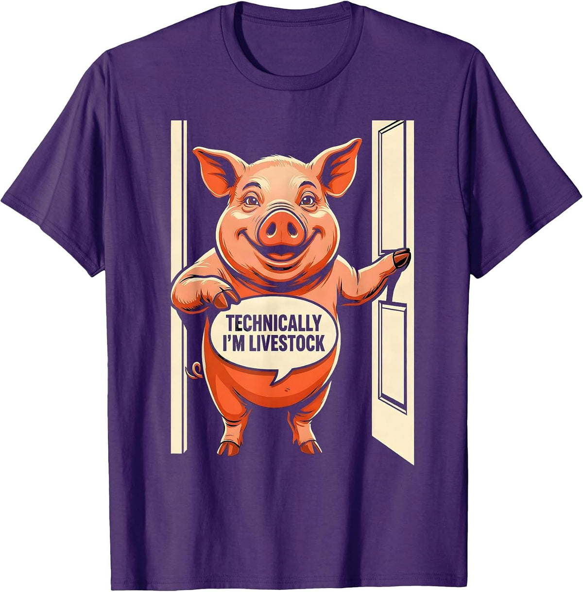 Men's Technically I'm Livestock Funny Pig Lover Farm Animal Humor T-Shirt - Purple
