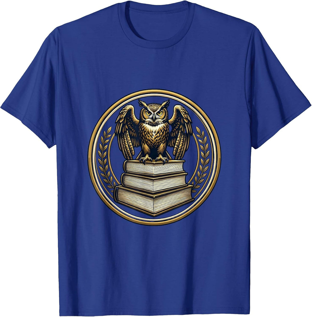 Men's Wise Owl on Stacked Books Illustration T-Shirt - Royal Blue