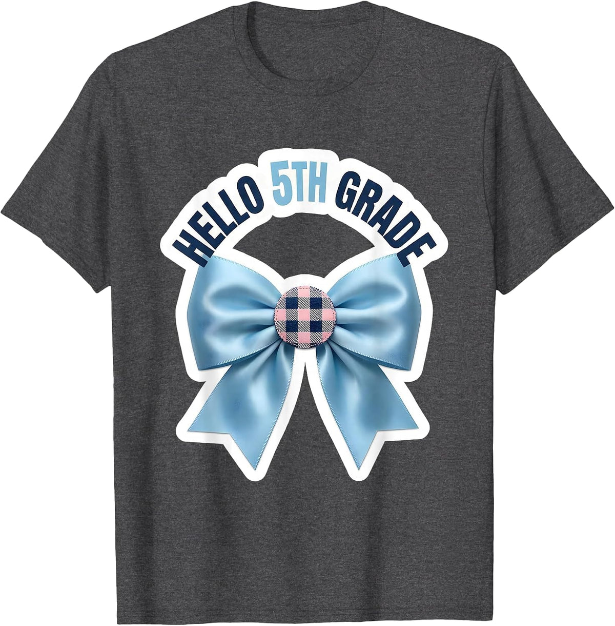 Hello 5th Grade Coquette Bow Back to School Girls T-Shirt - Dark Heather Grey