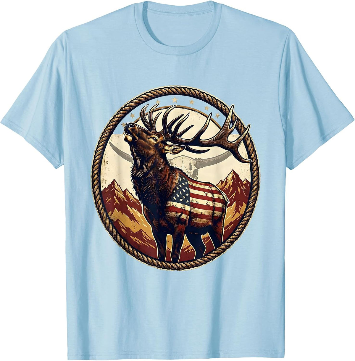 Men's Elk Bugling in Misty Mountain Meadow Camo T-Shirt - Baby Blue