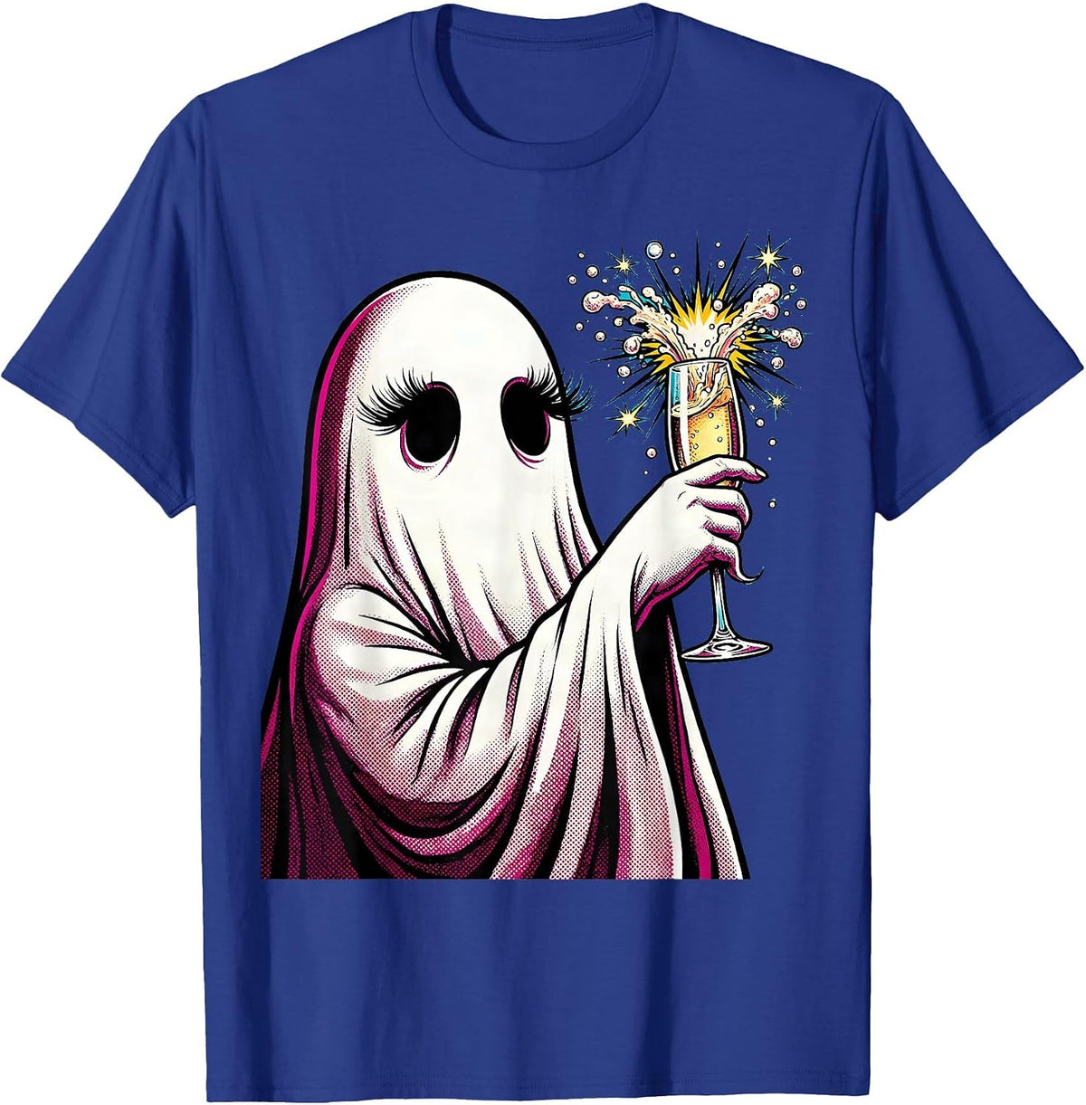 Boo Jee Ghost Champagne Flute Graphic T-Shirt - Royal Blue