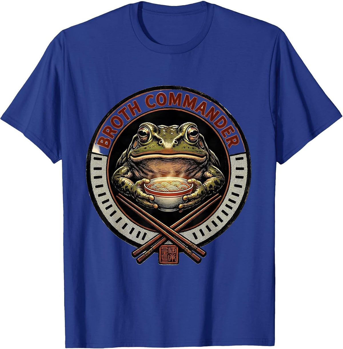 Men's Broth Commander Grumpy Frog Ukiyo-e Ramen Humor Anime Art T-Shirt - Royal Blue