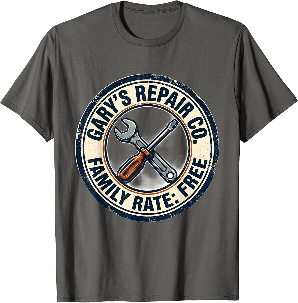 Men's Gary's Repair Co. Family Rate Free Funny Handyman Gift T-Shirt - Asphalt Grey