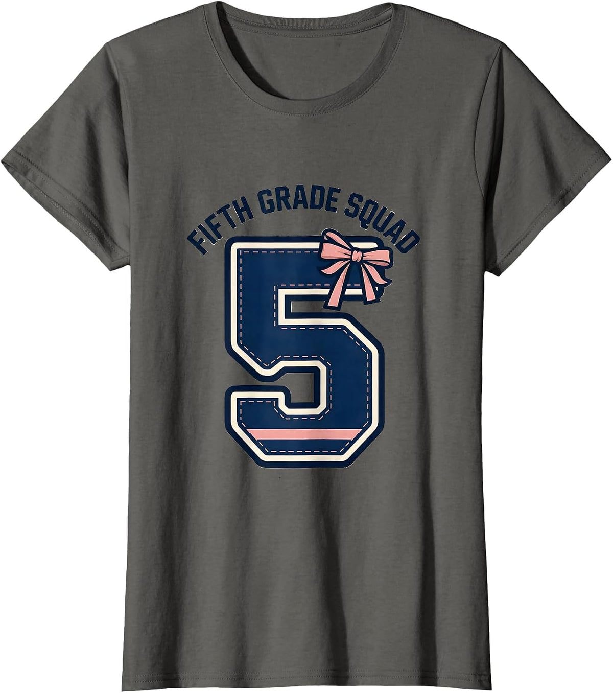 Women's Fifth Grade Squad Coquette Bow Back To School Girly Preppy T-Shirt - Asphalt Grey