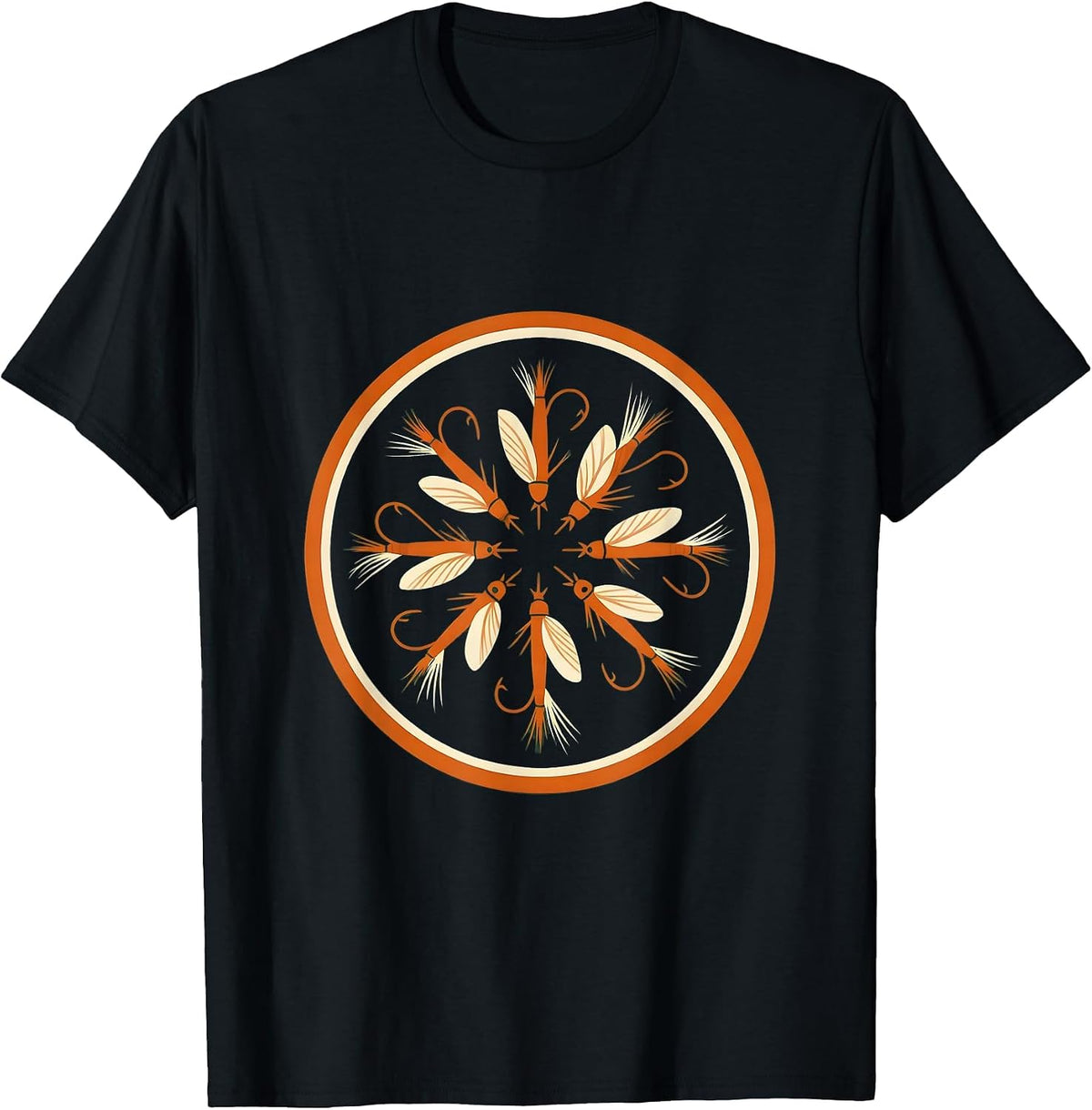 Men's Fishing Flies Pinned Cork Board Collection Art T-Shirt - Black