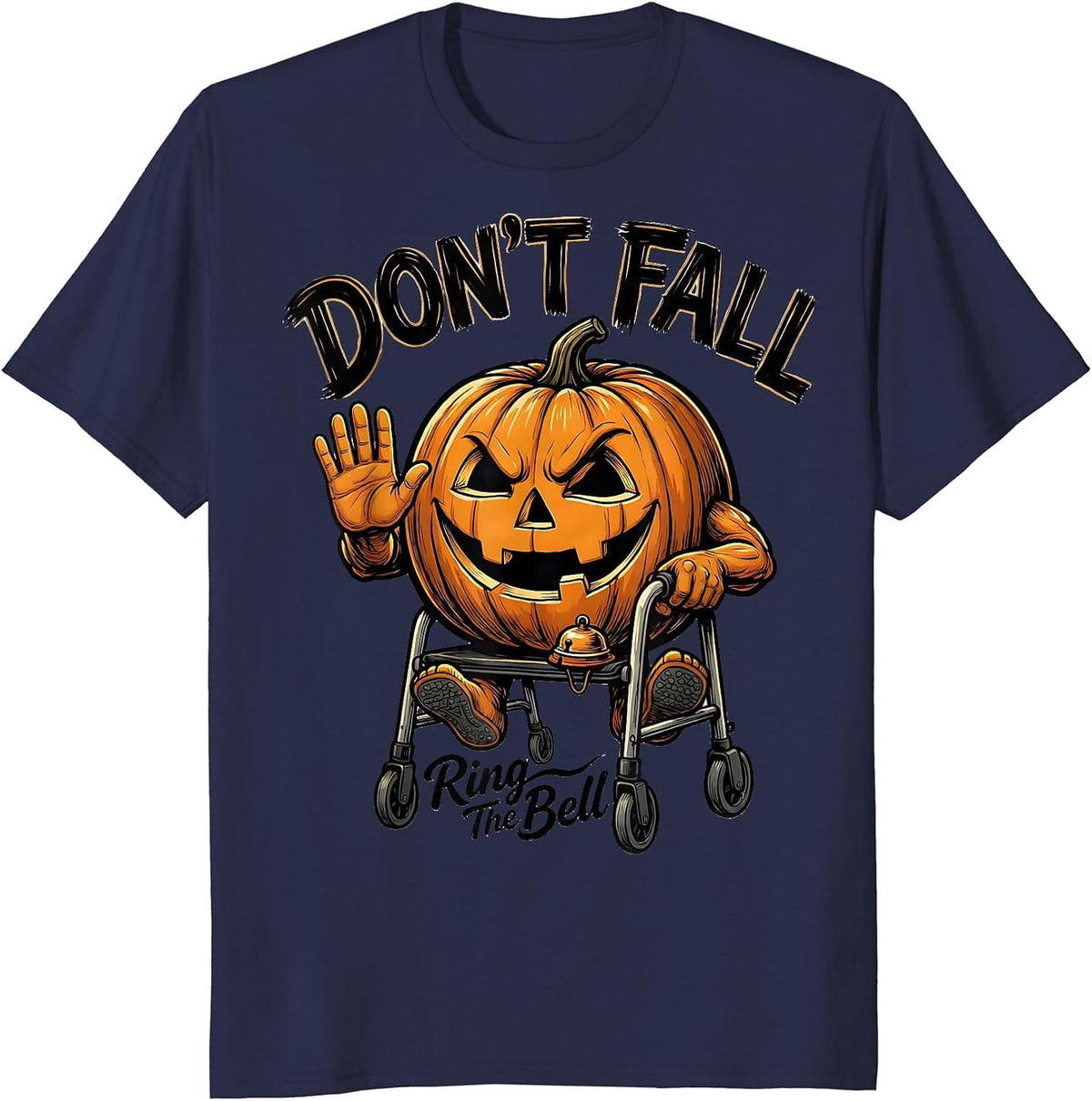 Men's Don't Fall Ring The Bell Funny Nurse Physical Therapy T-Shirt - Navy Blue