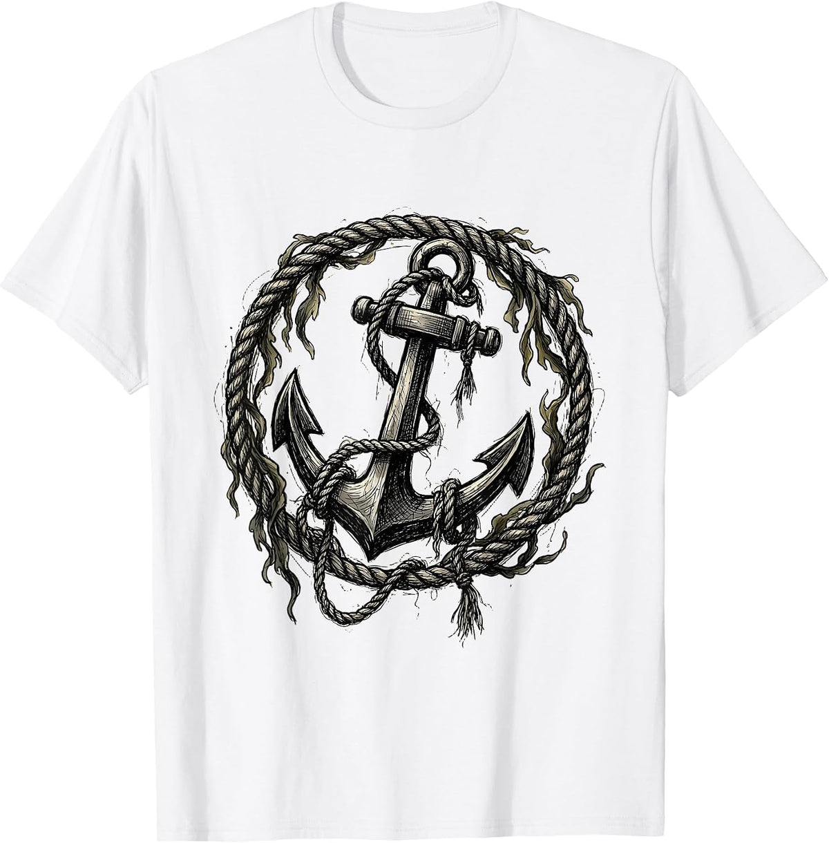 Men's Tangled Anchor Nautical Chaos Graphic Tee T-Shirt - White