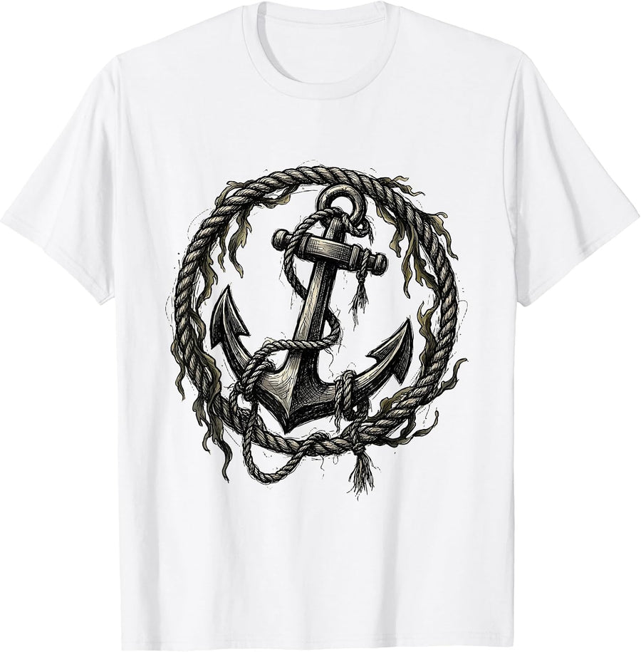 Men's Tangled Anchor Nautical Chaos Graphic Tee T-Shirt - White