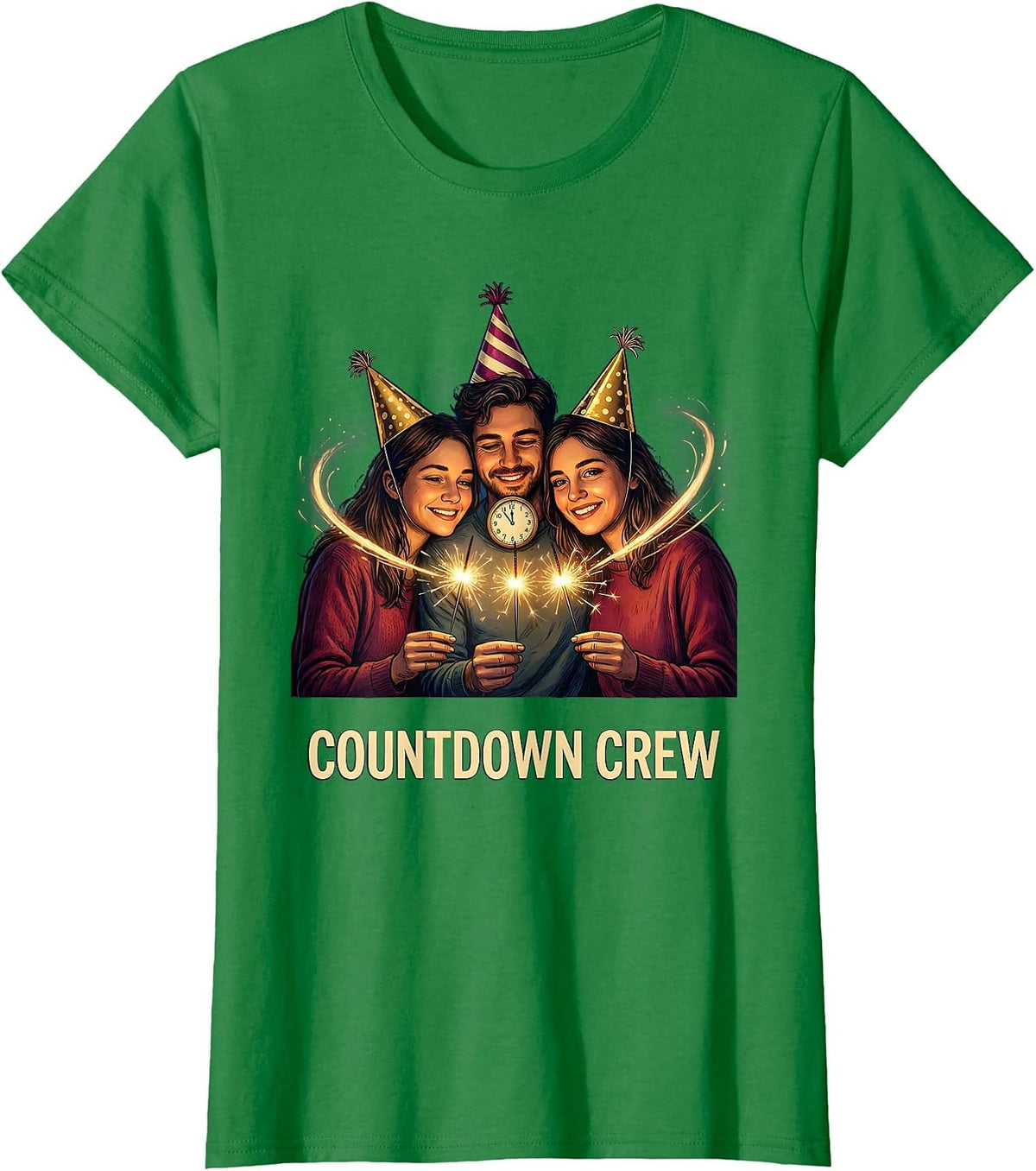 Women's Countdown Crew Whimsical Party Novelty New Years Eve T-Shirt - Kelly Green