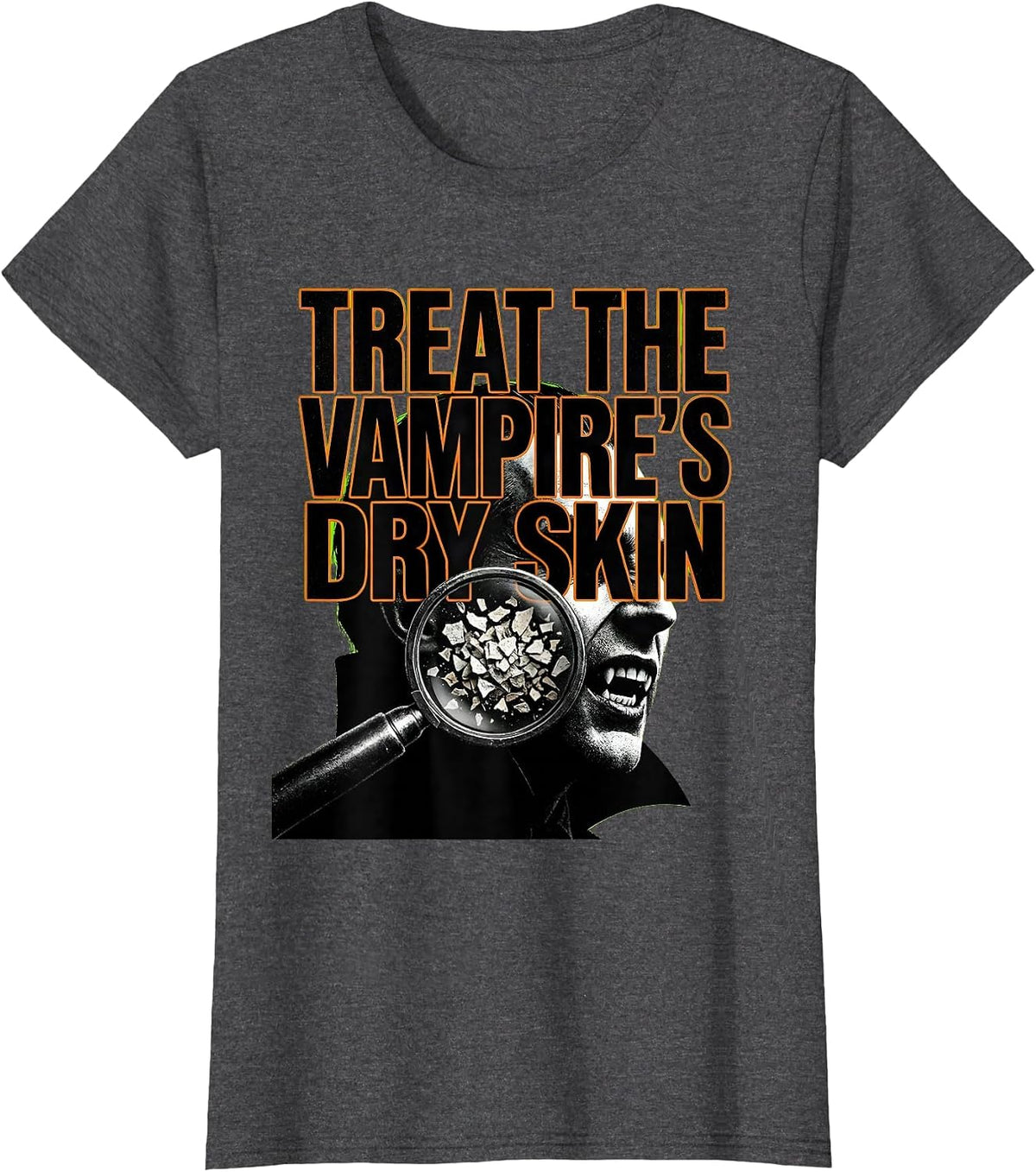 Women's Treat The Vampire's Dry Skin Brutalist Halloween Dermatology T-Shirt - Dark Heather Grey