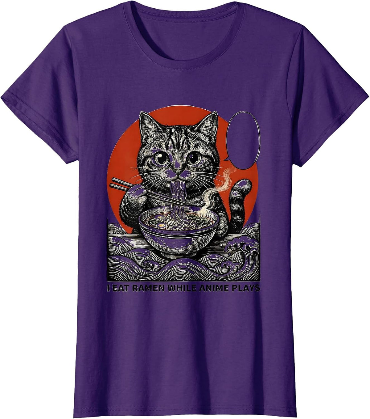 Women's I Eat Ramen While Anime Plays Kawaii Anime Cat Gift T-Shirt - Purple