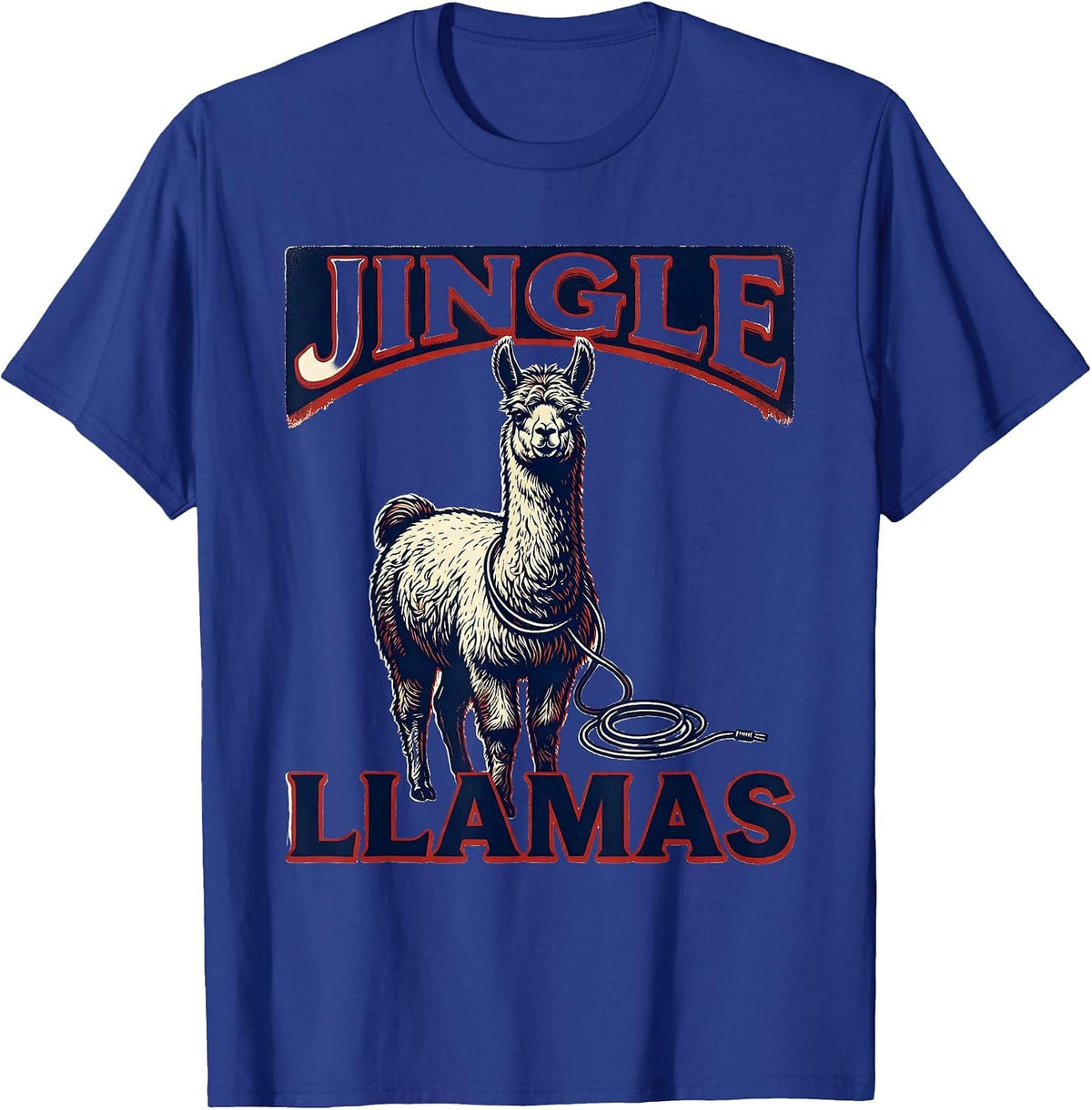 Jingle Llamas Wood Type Letterpress Funny Llama Lover T-Shirt - Royal Blue