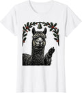 Women's Alpaca Greeting Linocut Funny Animal Lover Gift T-Shirt - White