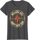 Women's Welcome 2027 Happy New Year Party Host Family Matching T-Shirt - Dark Heather Grey