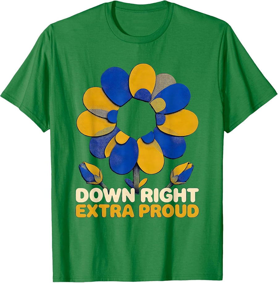 Men's Down Right Extra Proud Retro 70s Down Syndrome Awareness T-Shirt - Kelly Green