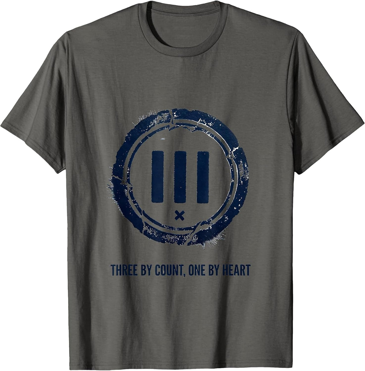 Three By Count One By Heart Down Syndrome Awareness Support T-Shirt - Asphalt Grey