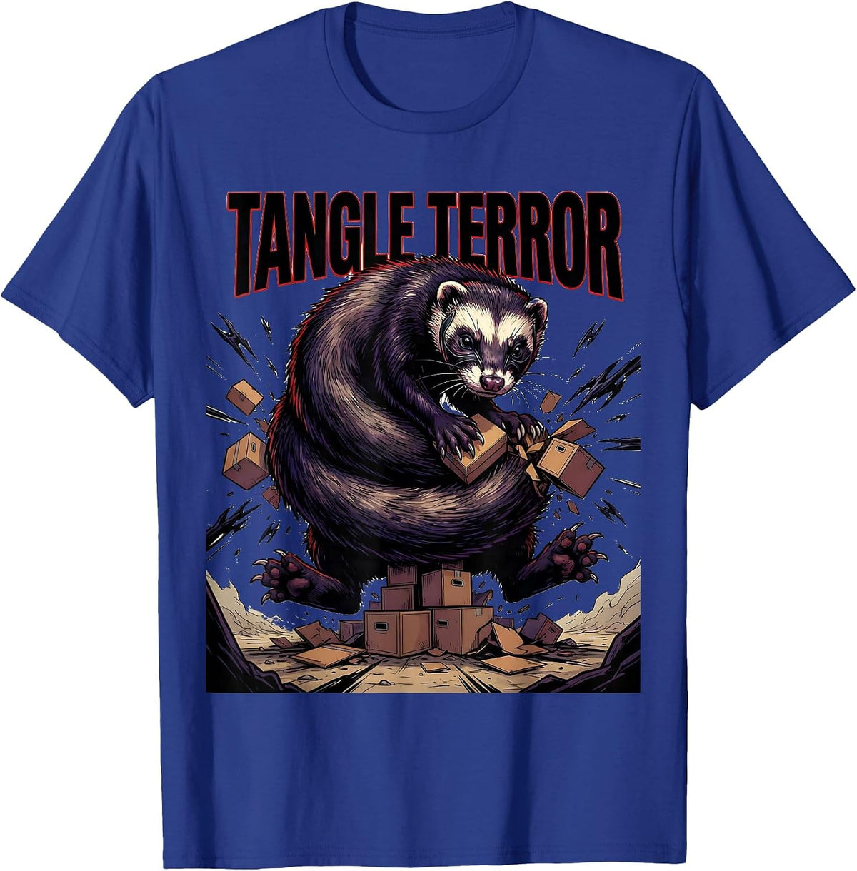 Tangle Terror Cartoon Ferret Lover Gift Ferret Owner Humor T-Shirt - Royal Blue