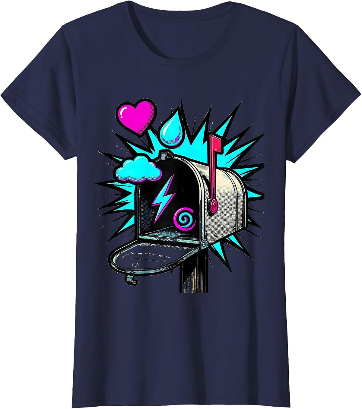 Women's Oversized Mailbox Pop Art Mental Health Awareness Counselor T-Shirt - Navy Blue
